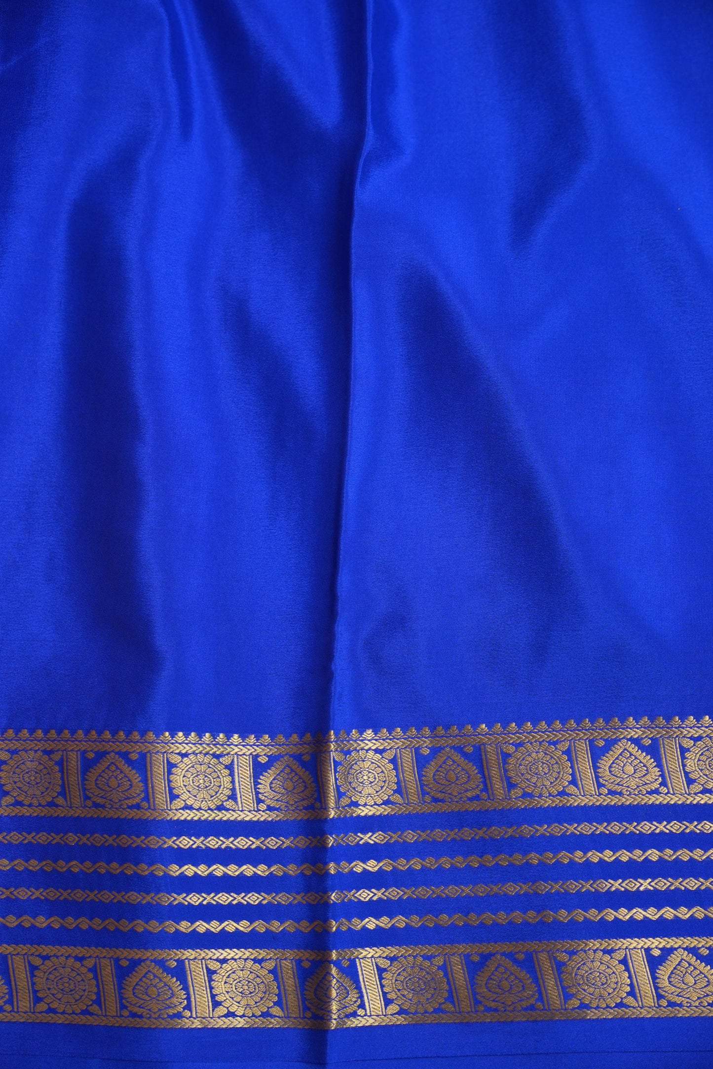 Pure Crepe Mysore Silk Saree in Orange With Contrast Ink Blue Border