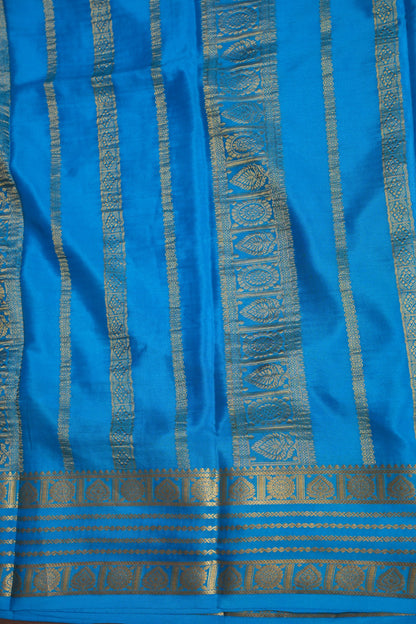 Pure Crepe Mysore Silk Saree in Ink Blue With Contrast Sky Blue Border