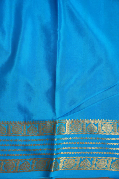 Pure Crepe Mysore Silk Saree in Ink Blue With Contrast Sky Blue Border