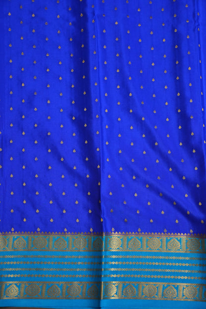 Pure Crepe Mysore Silk Saree in Ink Blue With Contrast Sky Blue Border
