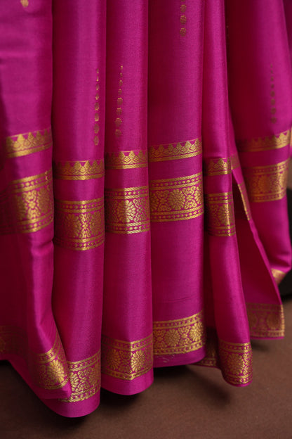Plain Pure Crepe Mysore Silk Saree With Retta Pet Border - Hot Pink