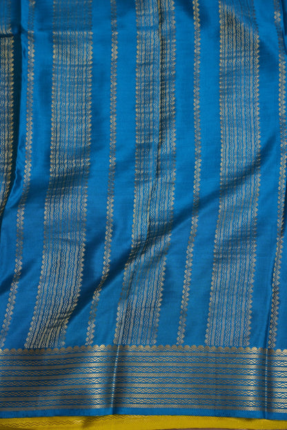 Plain Pure Crepe Mysore Silk Saree in Mehendi Green With Contrast Peacock Pallu & Blouse
