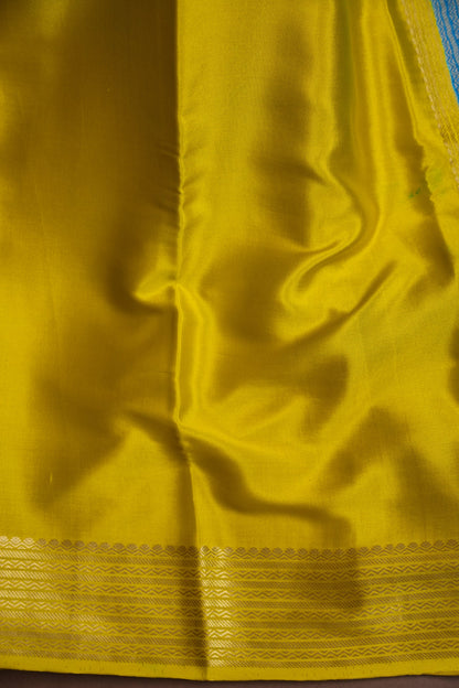 Plain Pure Crepe Mysore Silk Saree in Mehendi Green With Contrast Peacock Pallu & Blouse