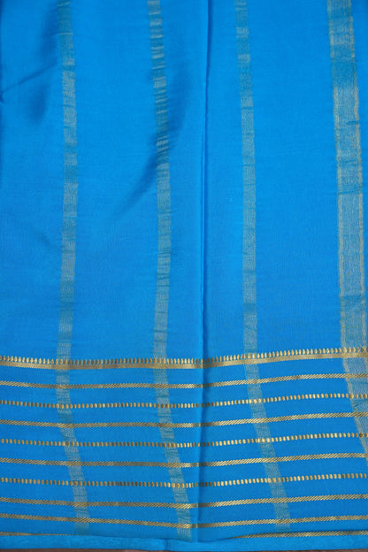 Plain Pure Crepe Mysore Silk Saree in Blue With Self Blouse & Pallu