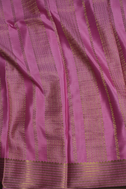 Plain Pure Crepe Mysore Silk Saree in Bottle Green With Contrast Baby Pink Border