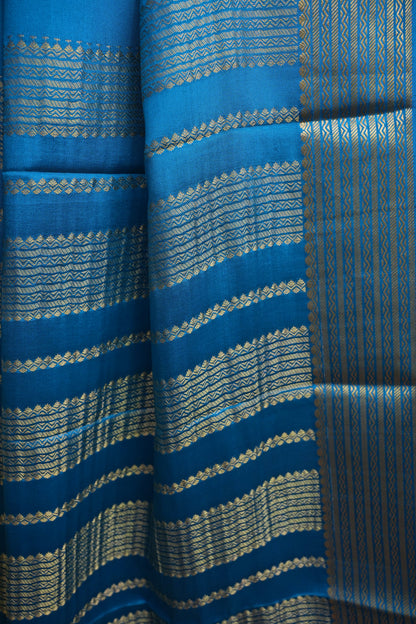Plain Pure Crepe Mysore Silk Saree in Mehendi Green With Contrast Peacock Pallu & Blouse