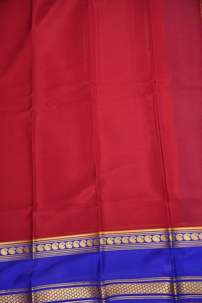 Pure Crepe Mysore Silk Saree - Deep Red & Blue