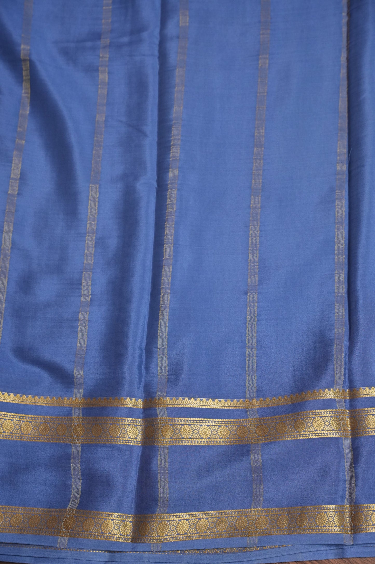Plain Pure Crepe Mysore Silk Saree in Steel Blue With Self Retta Pet Border