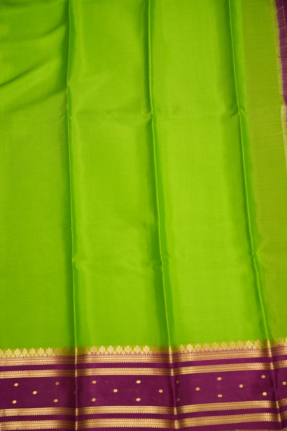 Pure Crepe Mysore Silk Saree - Bright Parrot Green & Wine Border