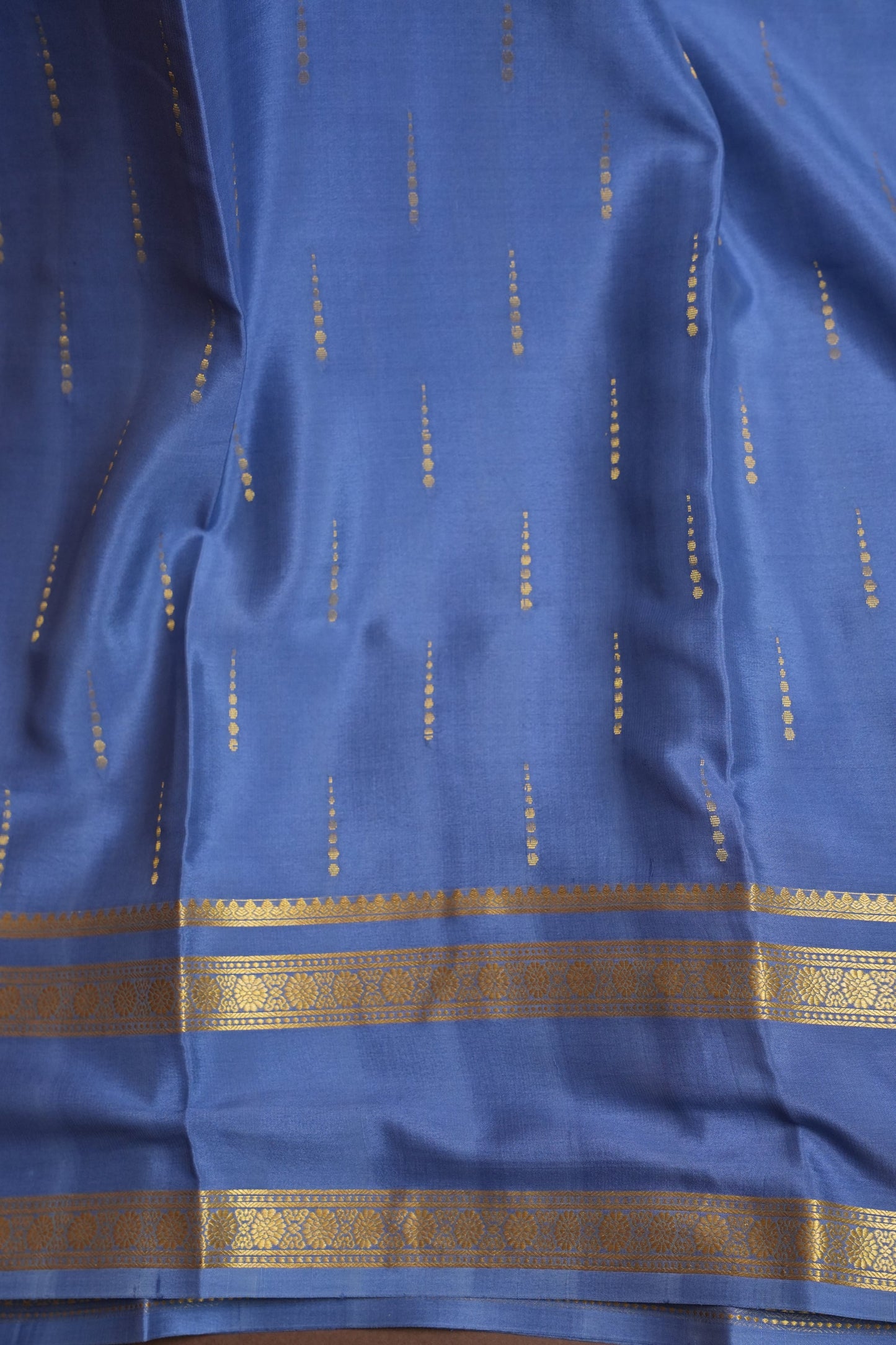 Plain Pure Crepe Mysore Silk Saree in Steel Blue With Self Retta Pet Border