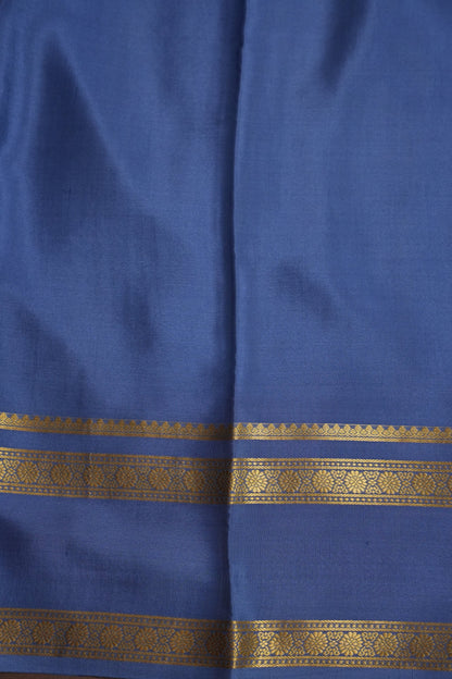 Plain Pure Crepe Mysore Silk Saree in Steel Blue With Self Retta Pet Border