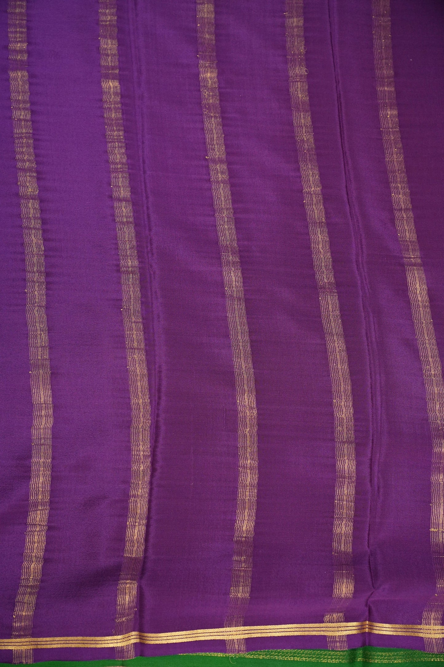 Pure Crepe Mysore Silk Saree - White With Green & Purple TriColor Combination