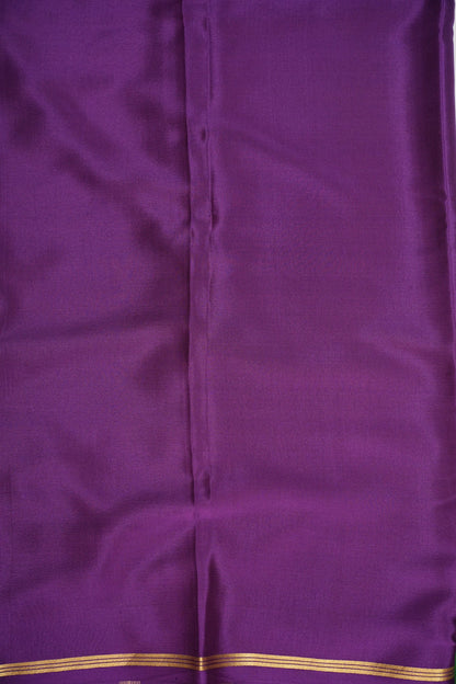 Pure Crepe Mysore Silk Saree - White With Green & Purple TriColor Combination