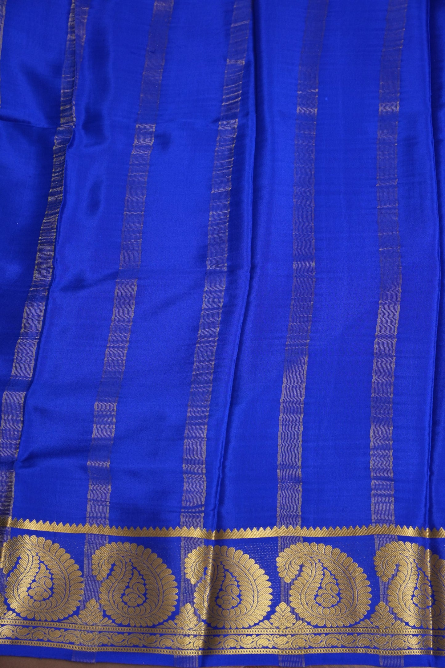 Plain Pure Crepe Mysore Silk Saree in Blue With Contrast Ink Blue Blouse & Pallu