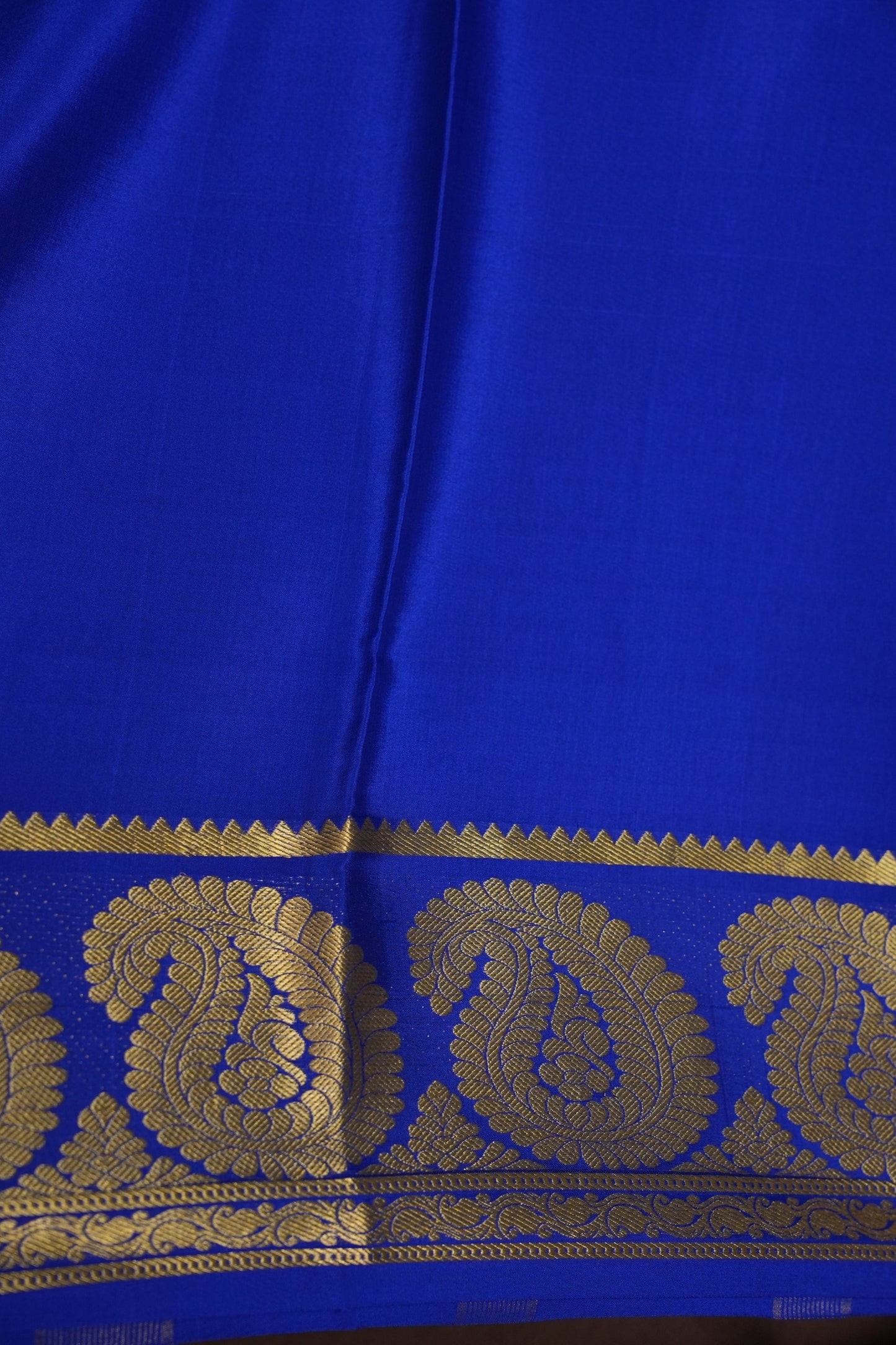 Plain Pure Crepe Mysore Silk Saree in Blue With Contrast Ink Blue Blouse & Pallu