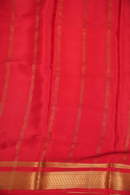 Striped Pure Crepe Mysore Silk Saree in Ivory With Contrast Deep Red Pallu & Blouse