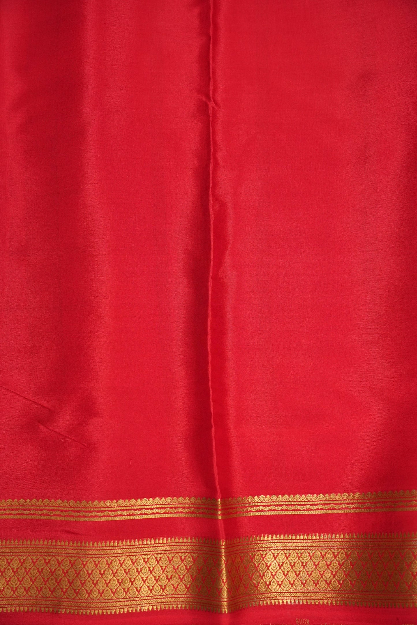 Striped Pure Crepe Mysore Silk Saree in Ivory With Contrast Deep Red Pallu & Blouse