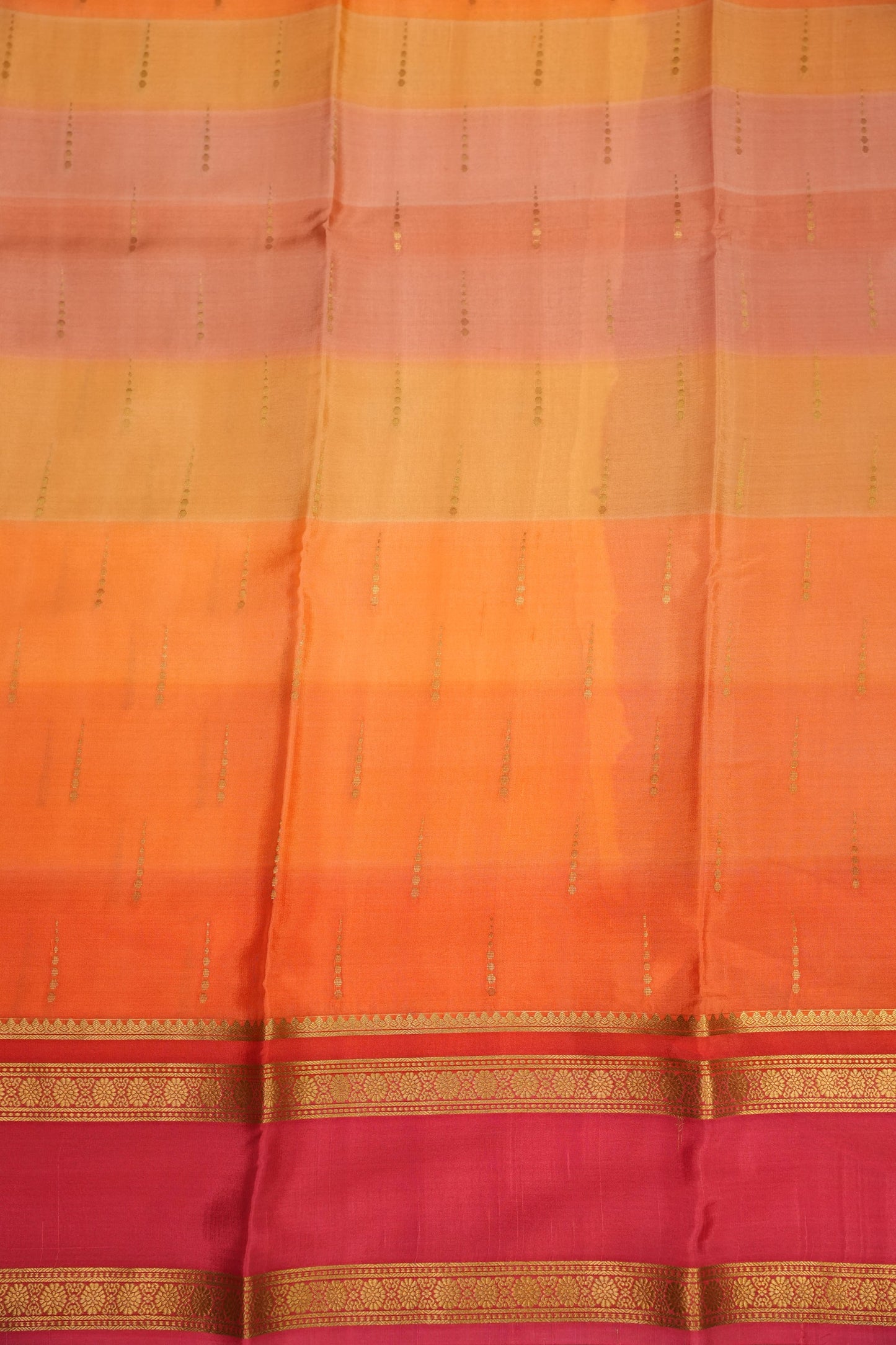 Multicolor Pure Crepe Mysore Silk Saree - Orange With Coral Pink Retta Pet Border