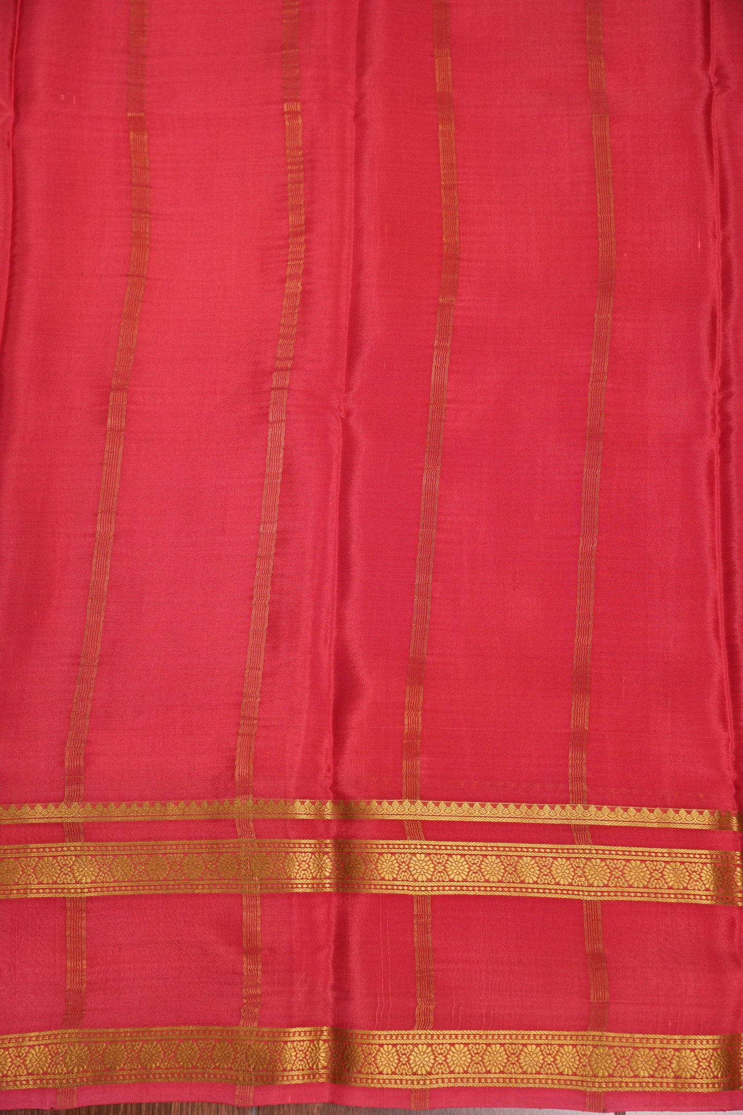 Multicolor Pure Crepe Mysore Silk Saree - Orange With Coral Pink Retta Pet Border
