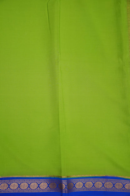 Plain Pure Crepe Mysore Silk Saree in Parrot Green With Contrast Ink Blue Pallu & Blouse