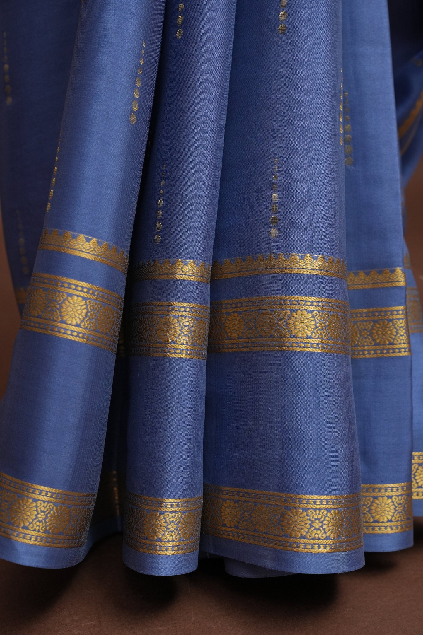 Plain Pure Crepe Mysore Silk Saree in Steel Blue With Self Retta Pet Border