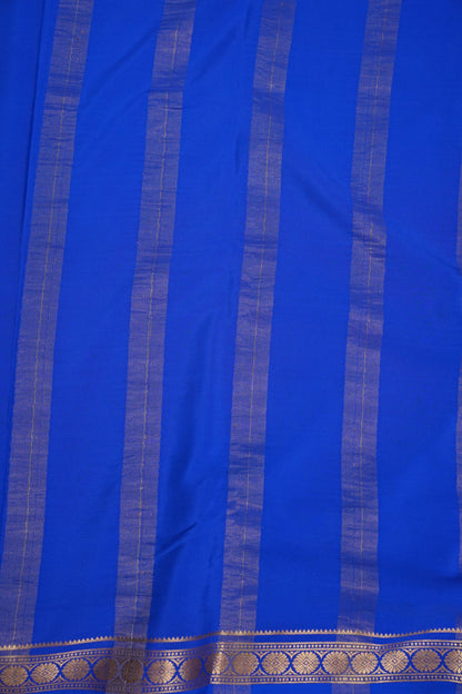 Plain Pure Crepe Mysore Silk Saree in Parrot Green With Contrast Ink Blue Pallu & Blouse