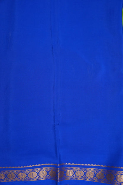 Plain Pure Crepe Mysore Silk Saree in Parrot Green With Contrast Ink Blue Pallu & Blouse
