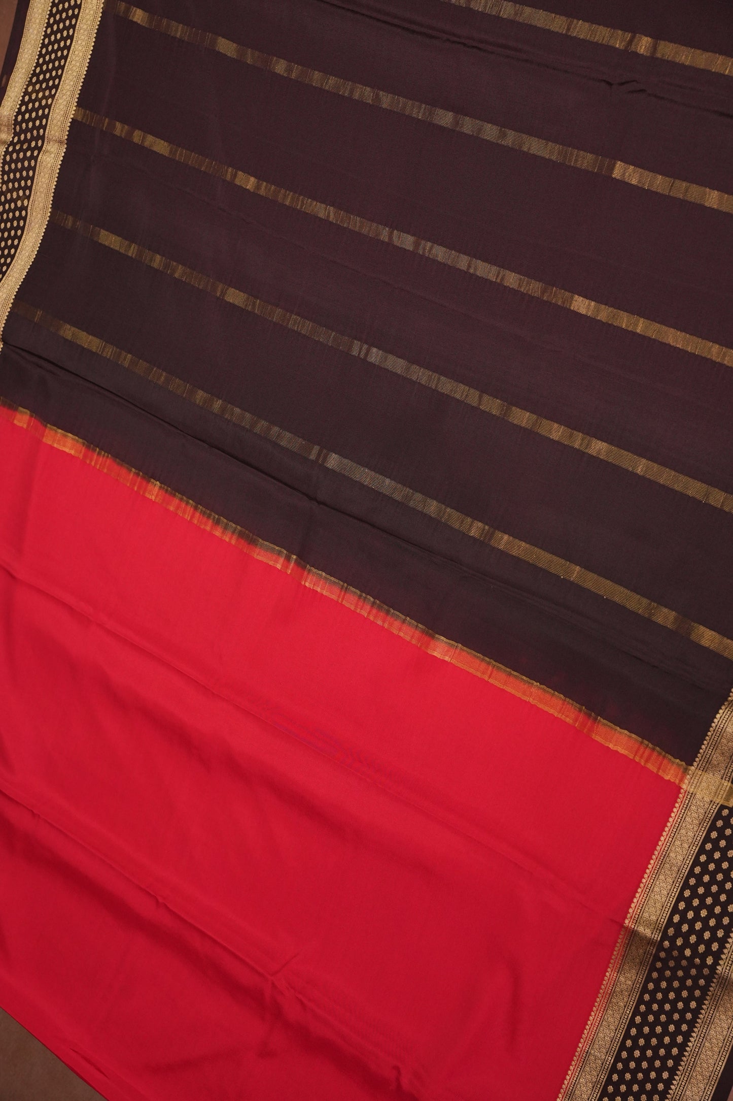 Pure Crepe Mysore Silk Saree - Maroon & Coffee Border