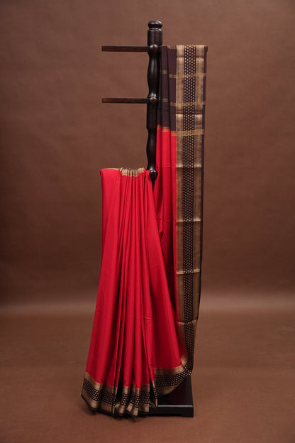 Pure Crepe Mysore Silk Saree - Maroon & Coffee Border