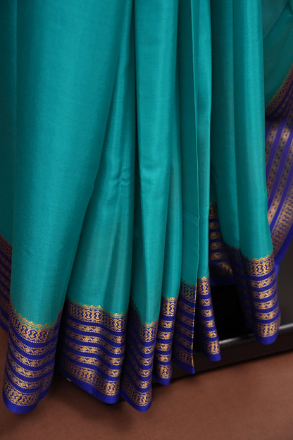 Pure Crepe Mysore Silk Saree - Sky Blue with Ink Blue Border