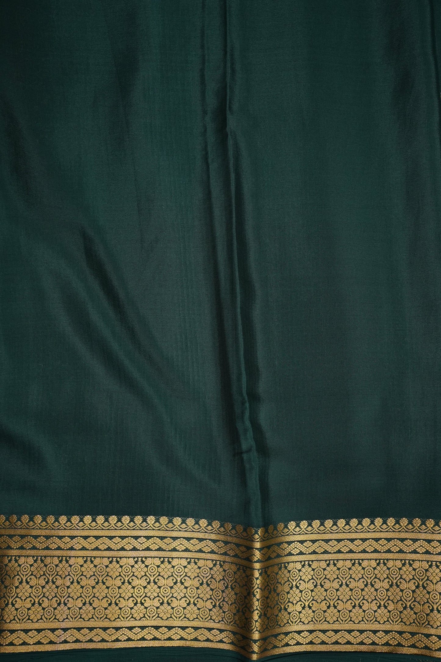 Pure Crepe Mysore Silk Saree - Bottle Green With Gold Zaro Border