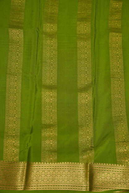 Pure Crepe Mysore Silk Saree - Olive Green with Gold Zari Border