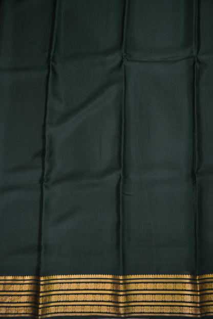 Pure Crepe Mysore Silk Saree - Deep Bottle Green With Gold Zari Border