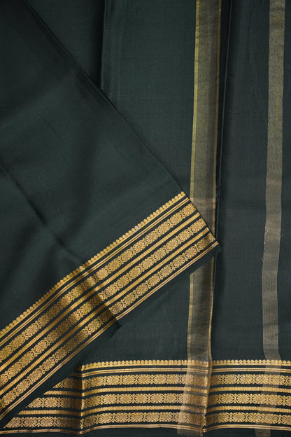Pure Crepe Mysore Silk Saree - Deep Bottle Green With Gold Zari Border