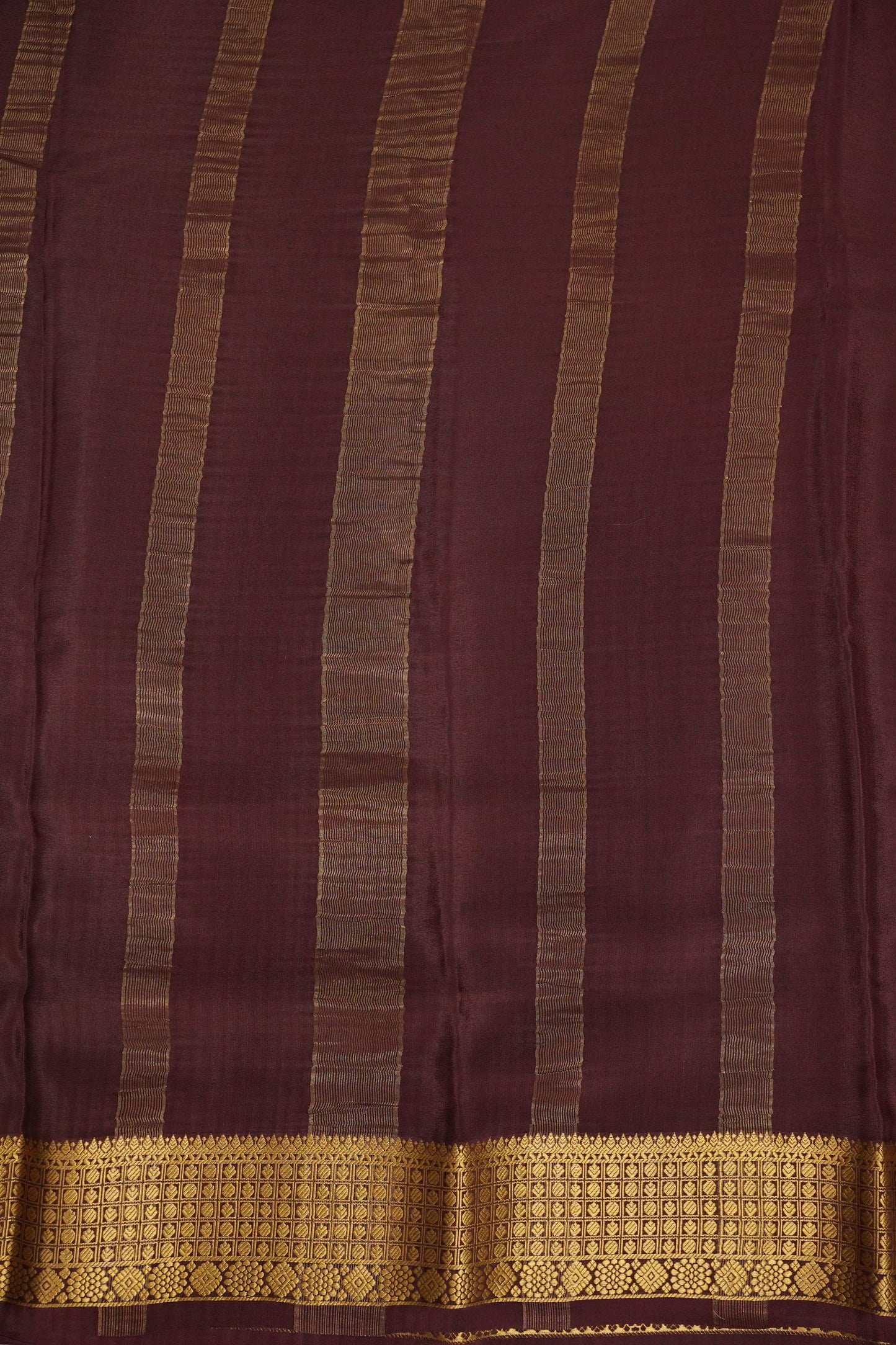 Kalamkari Printed Pure Crepe Mysore Silk Saree - Dark Peach & Chocolate Brown