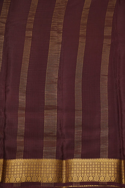 Kalamkari Printed Pure Crepe Mysore Silk Saree - Dark Peach & Chocolate Brown
