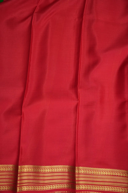 Pure Crepe Mysore Silk Saree - Leaf Green with Red Border