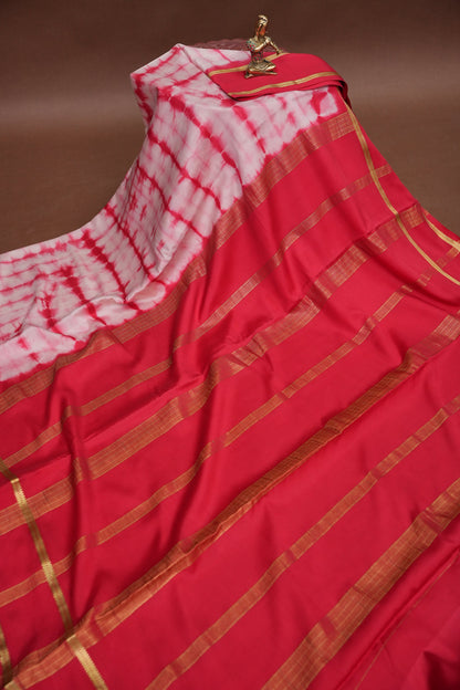 Shibori Tie & Dye Pure Crepe Mysore Silk Saree - Red