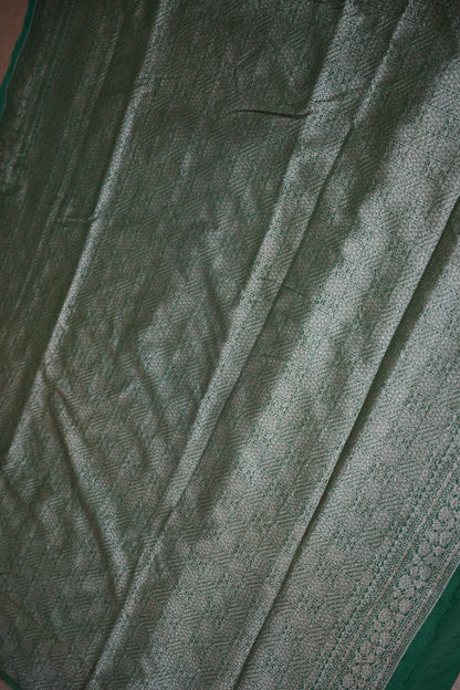 Pure Tussar Raw Silk Saree – Emerald Green Fully Brocade Weave with Rich Traditional Border