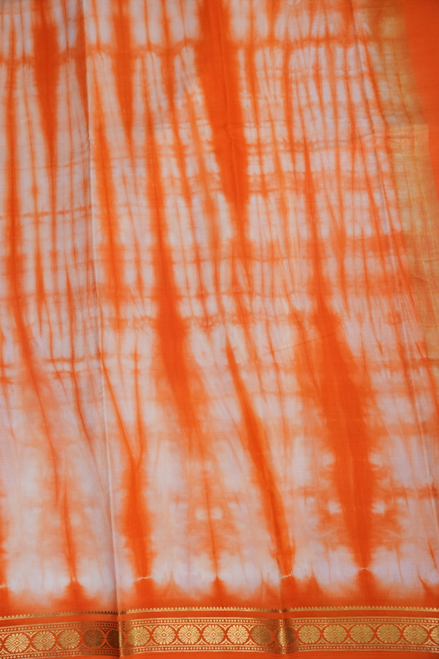 Shibori Tie & Dye Pure Crepe Mysore Silk Saree - Orange