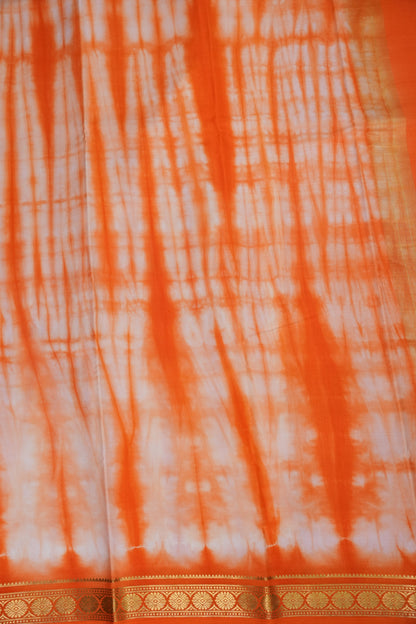 Shibori Tie & Dye Pure Crepe Mysore Silk Saree - Orange