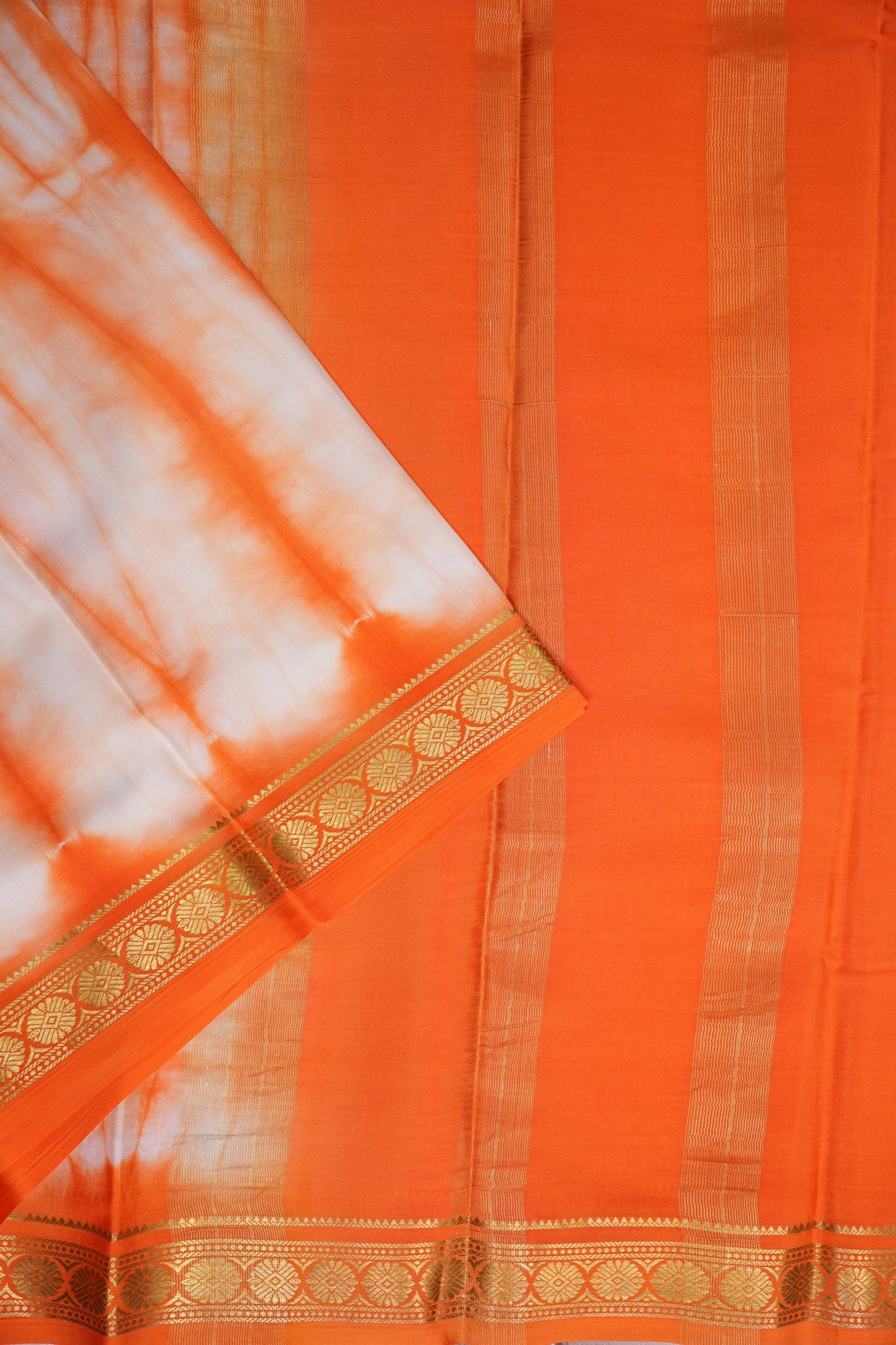 Shibori Tie & Dye Pure Crepe Mysore Silk Saree - Orange