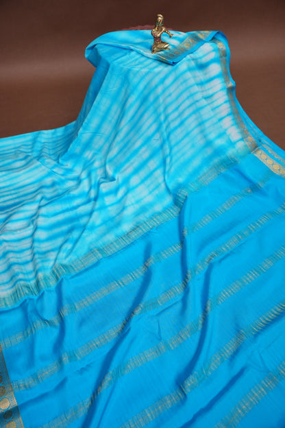Shibori Tie & Dye Pure Crepe Mysore Silk Saree - Sky Blue