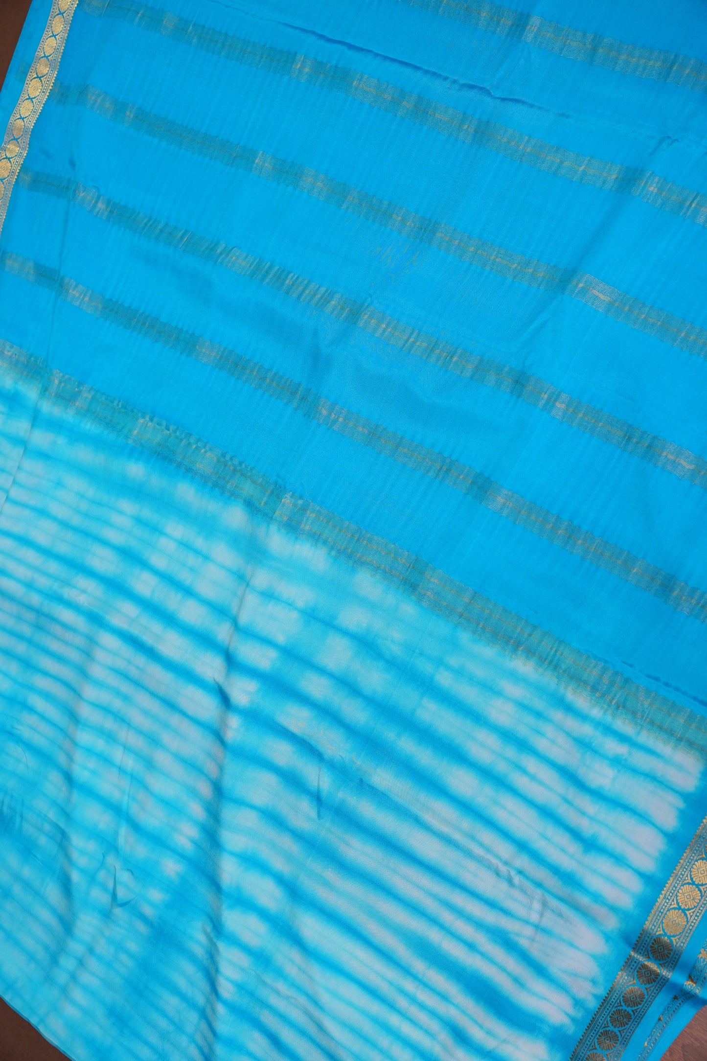 Shibori Tie & Dye Pure Crepe Mysore Silk Saree - Sky Blue