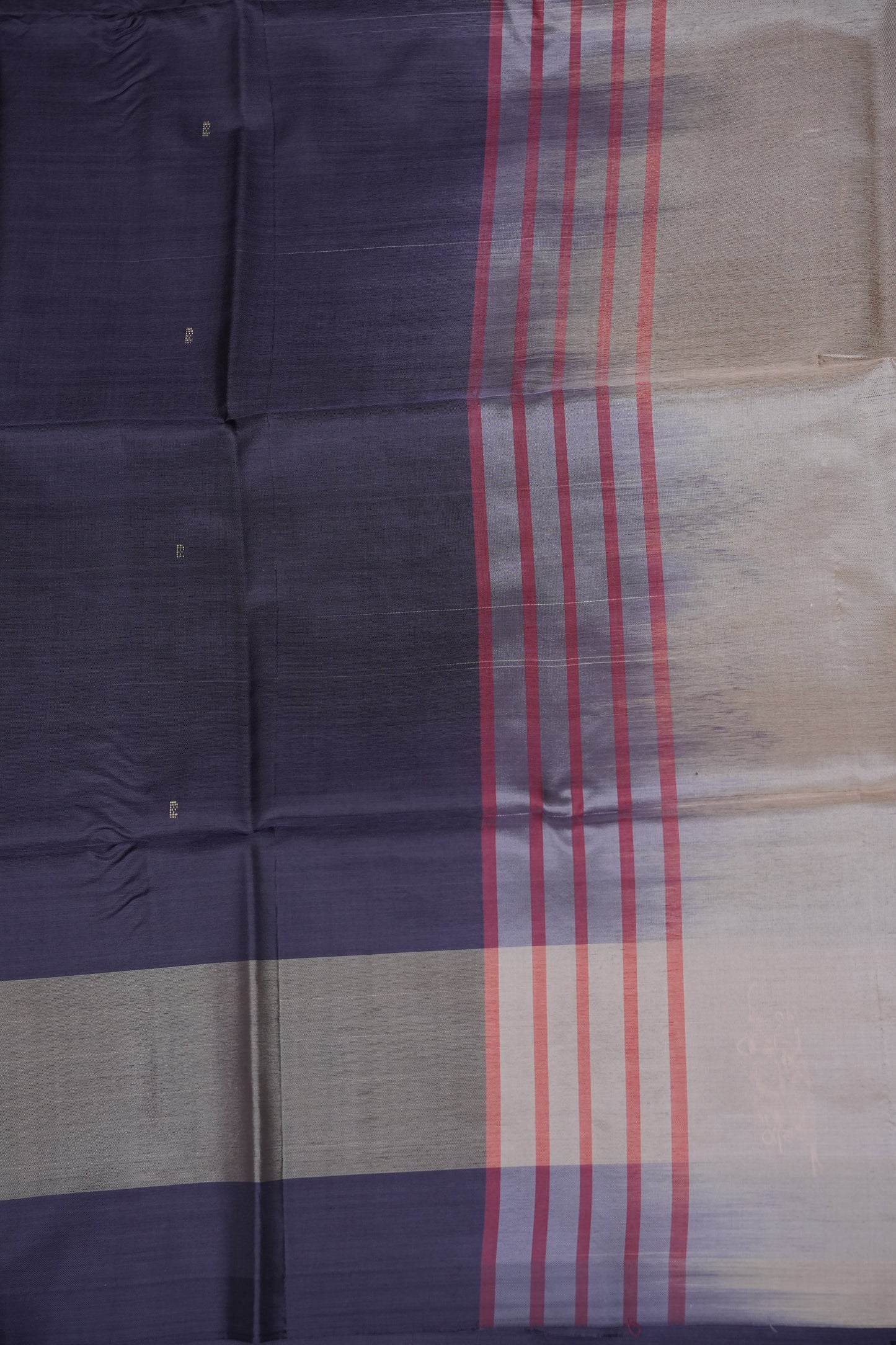 Handwoven Vegan Banana Pith Saree – Midnight Blue & Ivory White with Traditional Motifs
