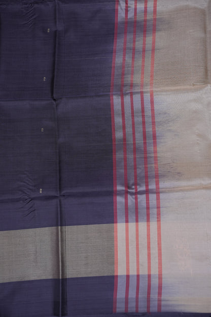 Handwoven Vegan Banana Pith Saree – Midnight Blue & Ivory White with Traditional Motifs
