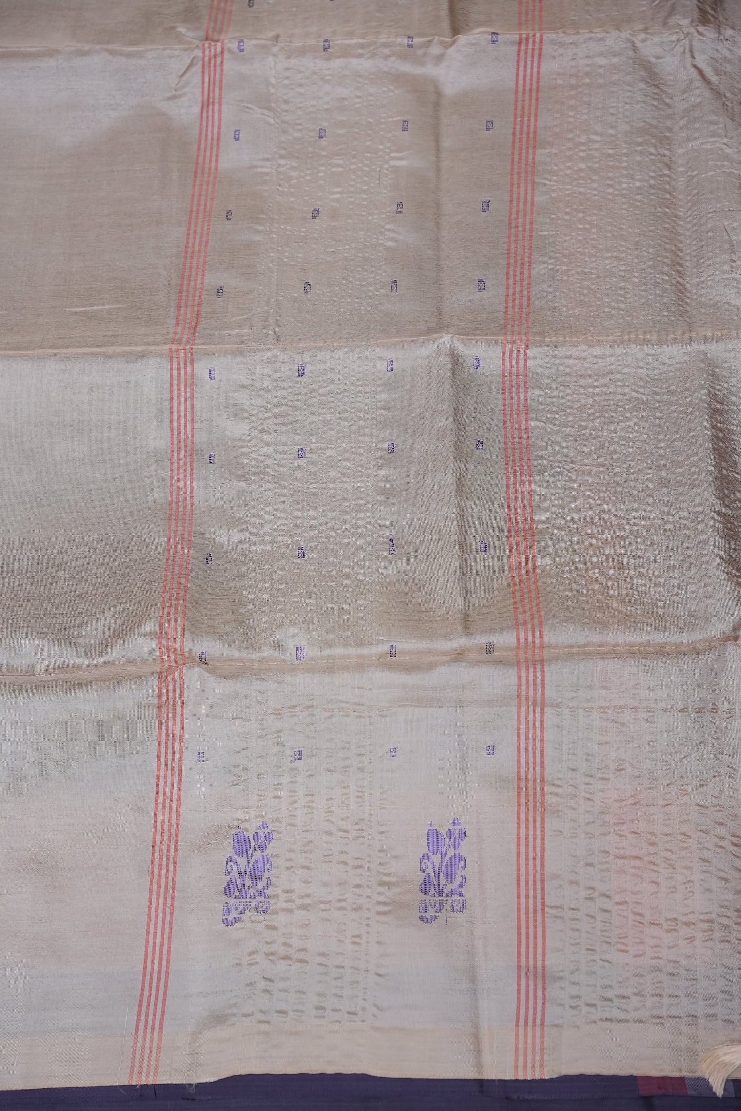 Handwoven Vegan Banana Pith Saree – Midnight Blue & Ivory White with Traditional Motifs