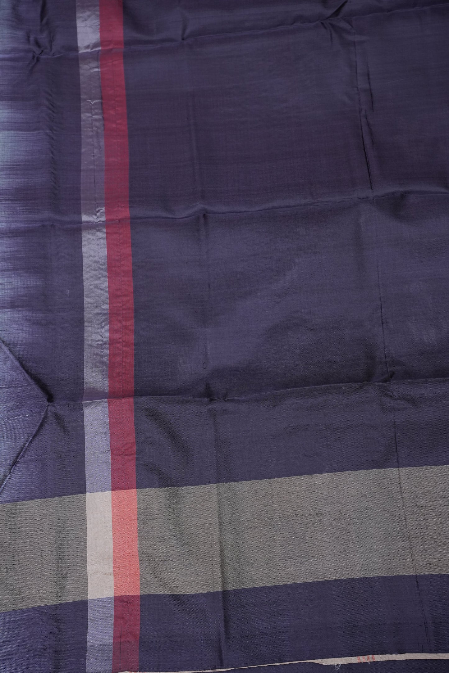 Handwoven Vegan Banana Pith Saree – Midnight Blue & Ivory White with Traditional Motifs