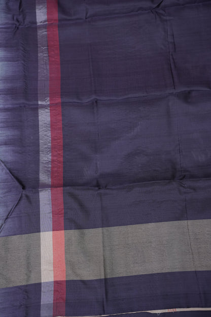 Handwoven Vegan Banana Pith Saree – Midnight Blue & Ivory White with Traditional Motifs