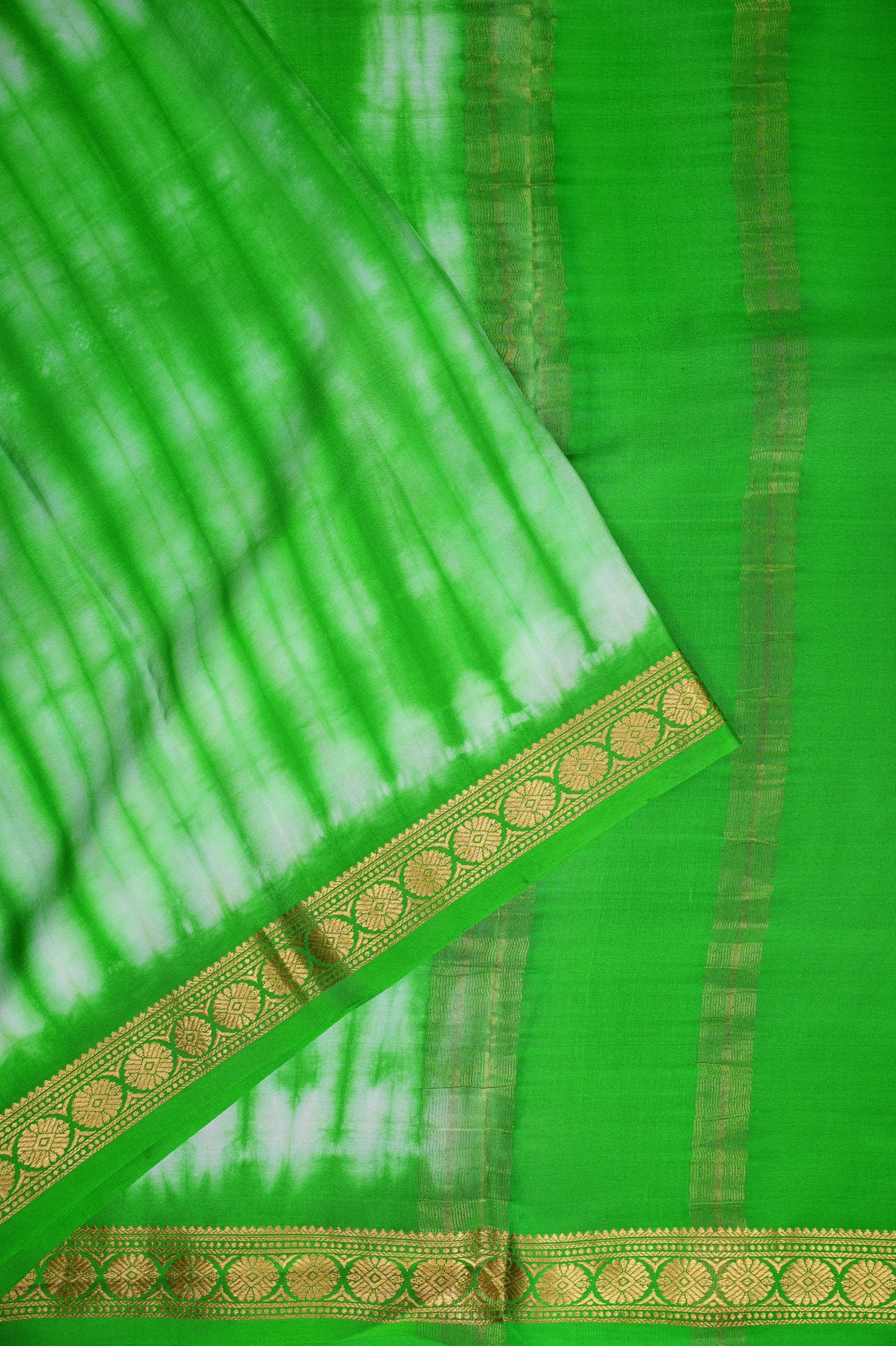 Shibori Tie & Dye Pure Crepe Mysore Silk Saree - Leaf Green